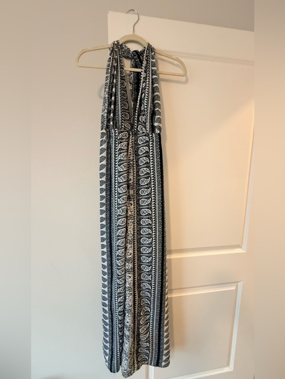 Elan Black and White Print Halter Maxi Dress